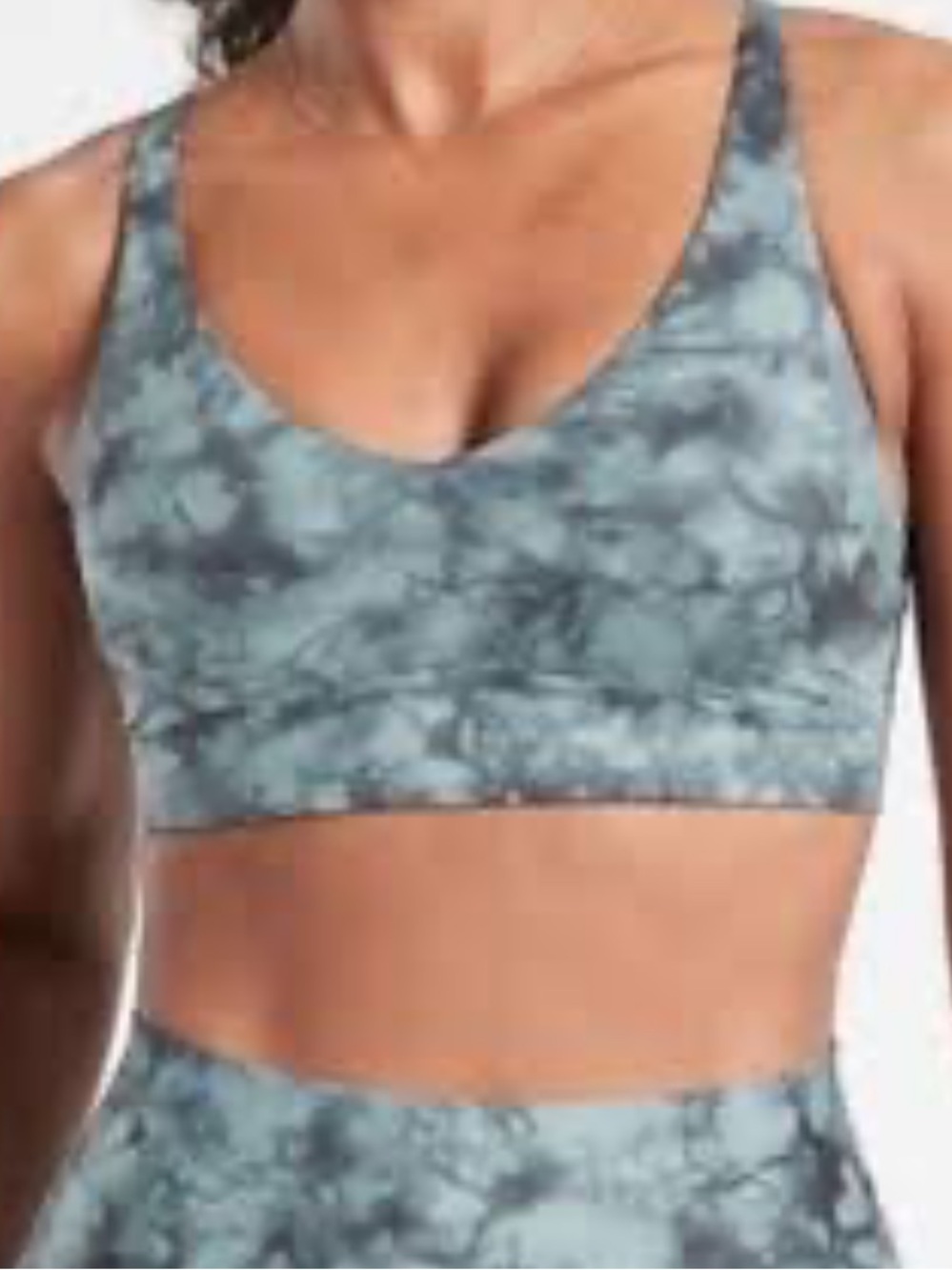 Athleta Solace Tie-Dye Marble Sports Bra in Teal Blue